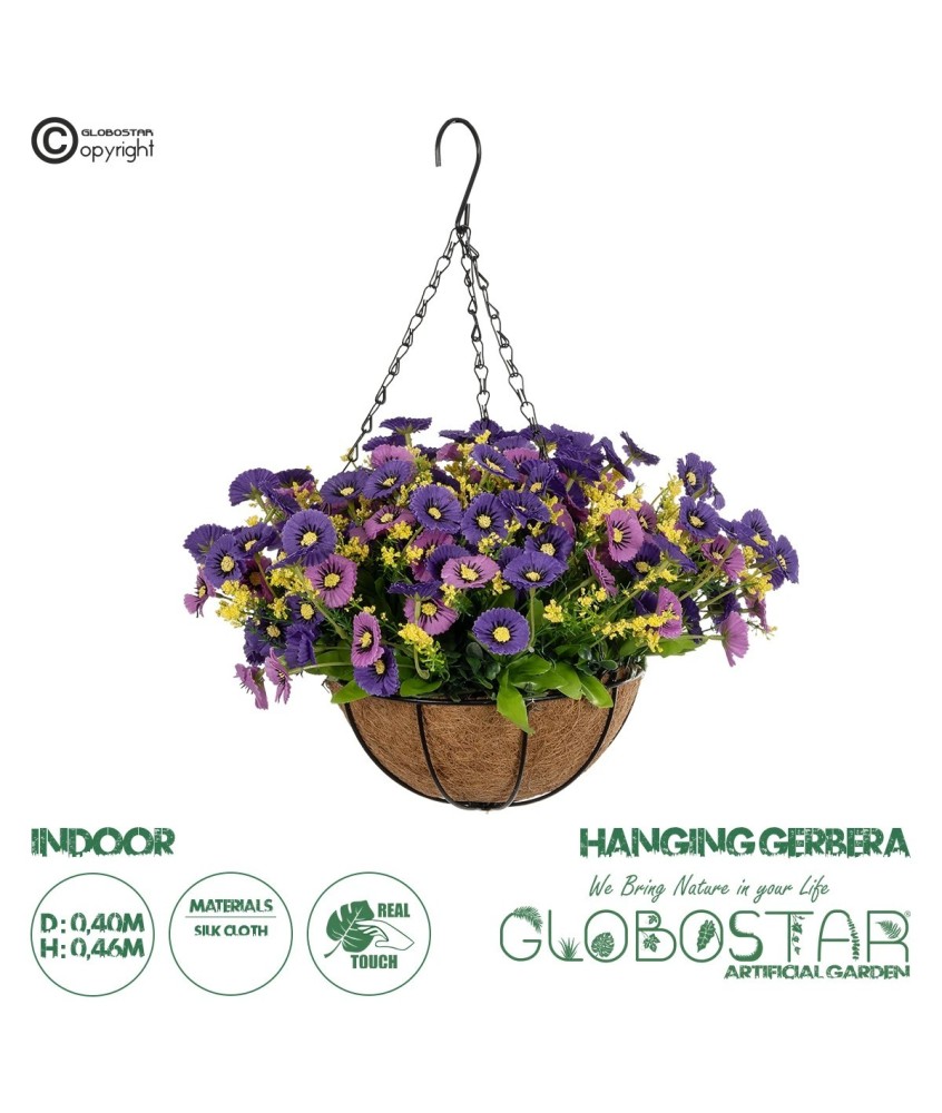 GloboStar® Artificial Garden GERBERA HANGING PLANT 20637 Τεχνητό Κρεμαστό Διακοσμητικό Φυτό Ζέρμπερας Μ40 x Π40 x Y46cm